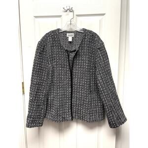 Anthony Richards 22W Black White Tweed Open Front Blazer Plus Size Jacket